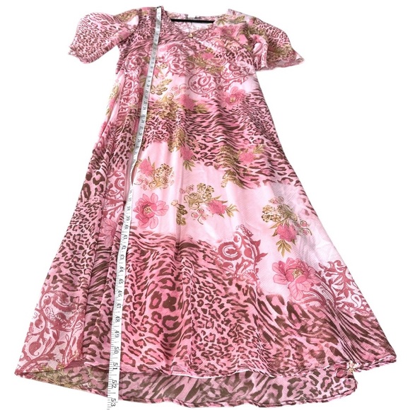 Essence Spring Church Dress Pink Animal Print and Floral Pattern Long Sheer - Picture 4 of 7